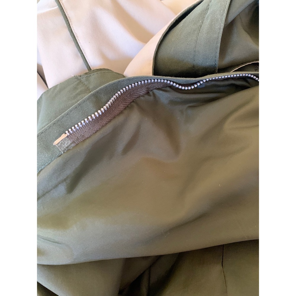 Vintage 80s Beige Trench Coat Green Accents & Hood Size 14 Duster Length Belt - Picture 9 of 12